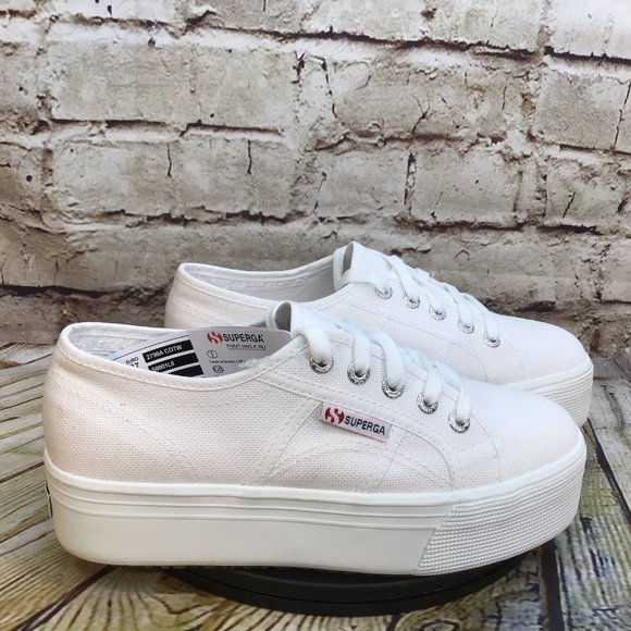 Superga Shoes - Superga Women's White Classic Canvas Platform Lace Up Sneakers Size 6.5